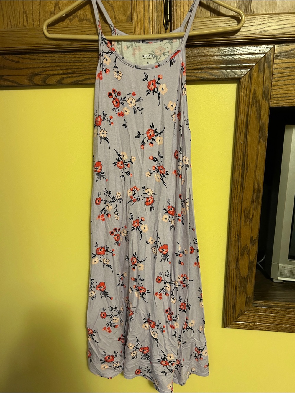 Alfani Lavender Floral Slip Dress with Red and Cream Blooms